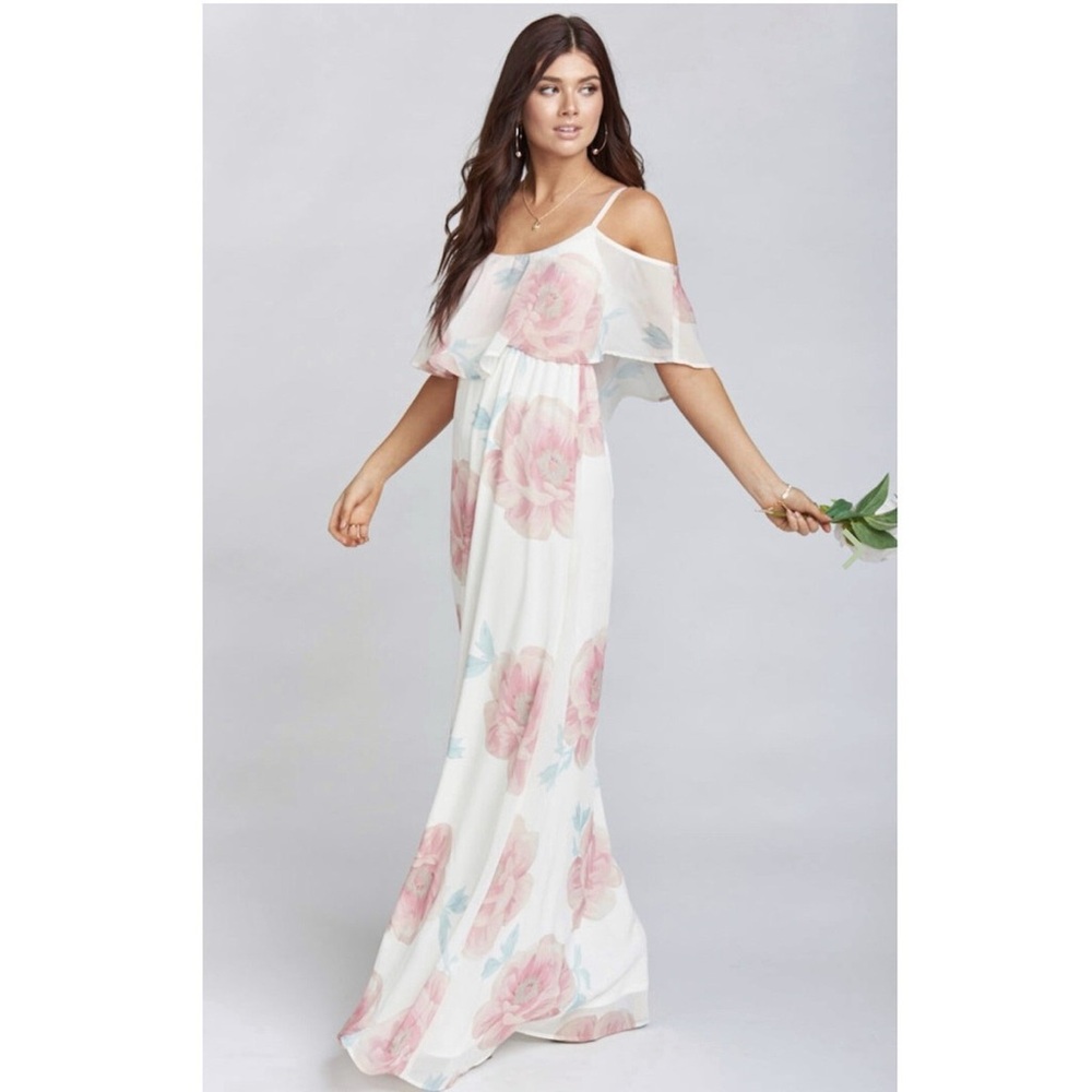 Show Me Your Mumu |Caitlin Ruffle Maxi Dress in the Wedding Bells Floral, Large